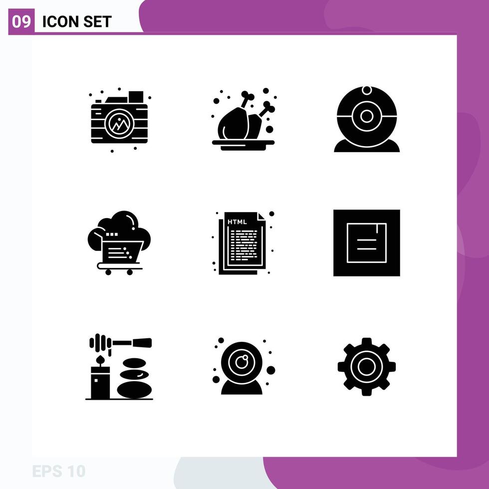 Set of 9 Commercial Solid Glyphs pack for design trolley cam ecommerece cloud Editable Vector Design Elements