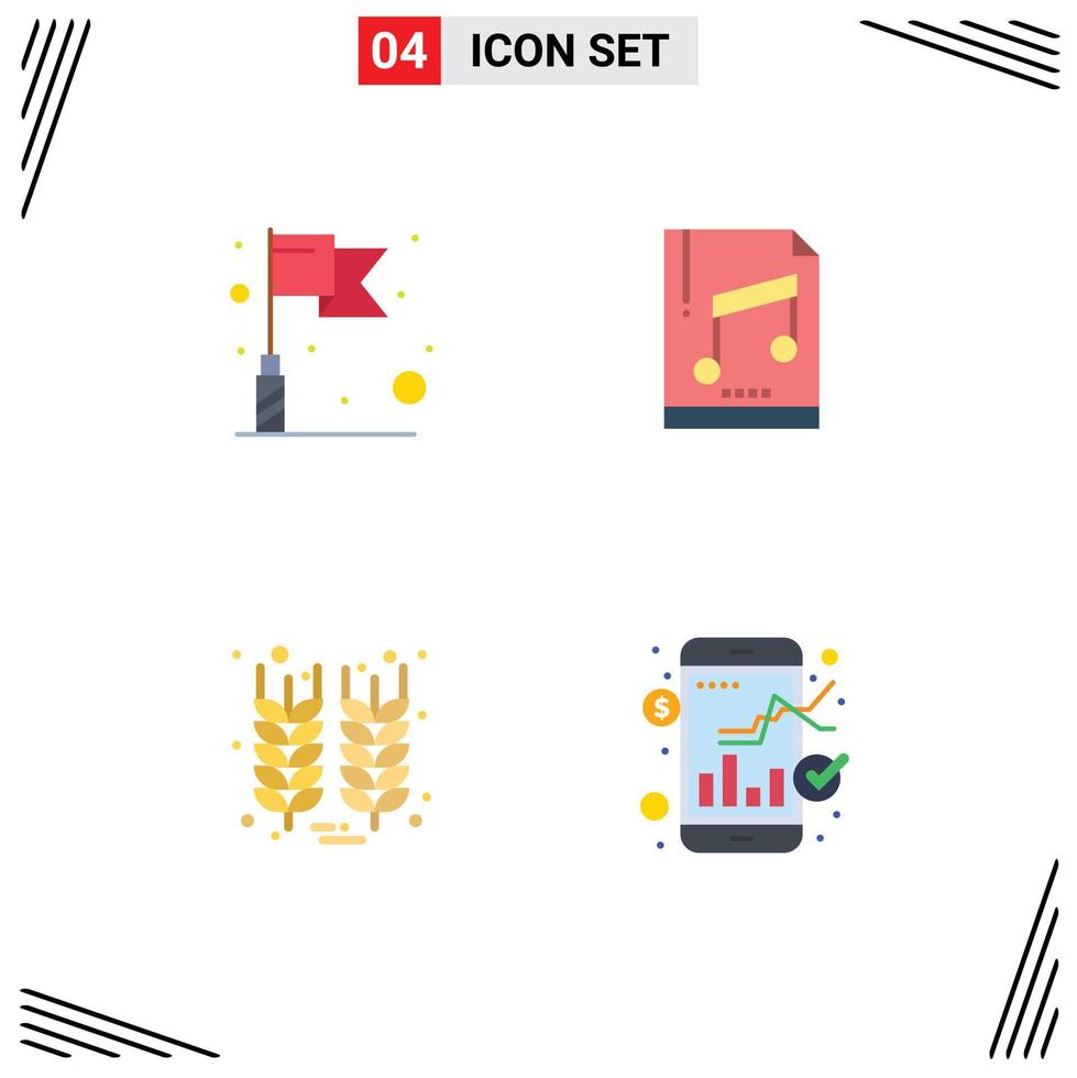 Set of 4 Vector Flat Icons on Grid for flag thanksgiving audio sample exchange Editable Vector Design Elements