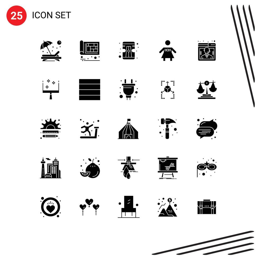 Universal Icon Symbols Group of 25 Modern Solid Glyphs of customer woman design people tool Editable Vector Design Elements