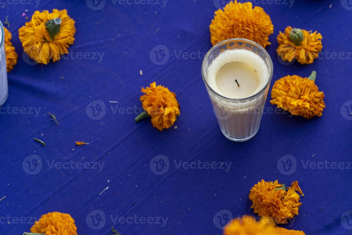 Candle and candlelight background with copy space candles in Day of the Dead altar fire photo
