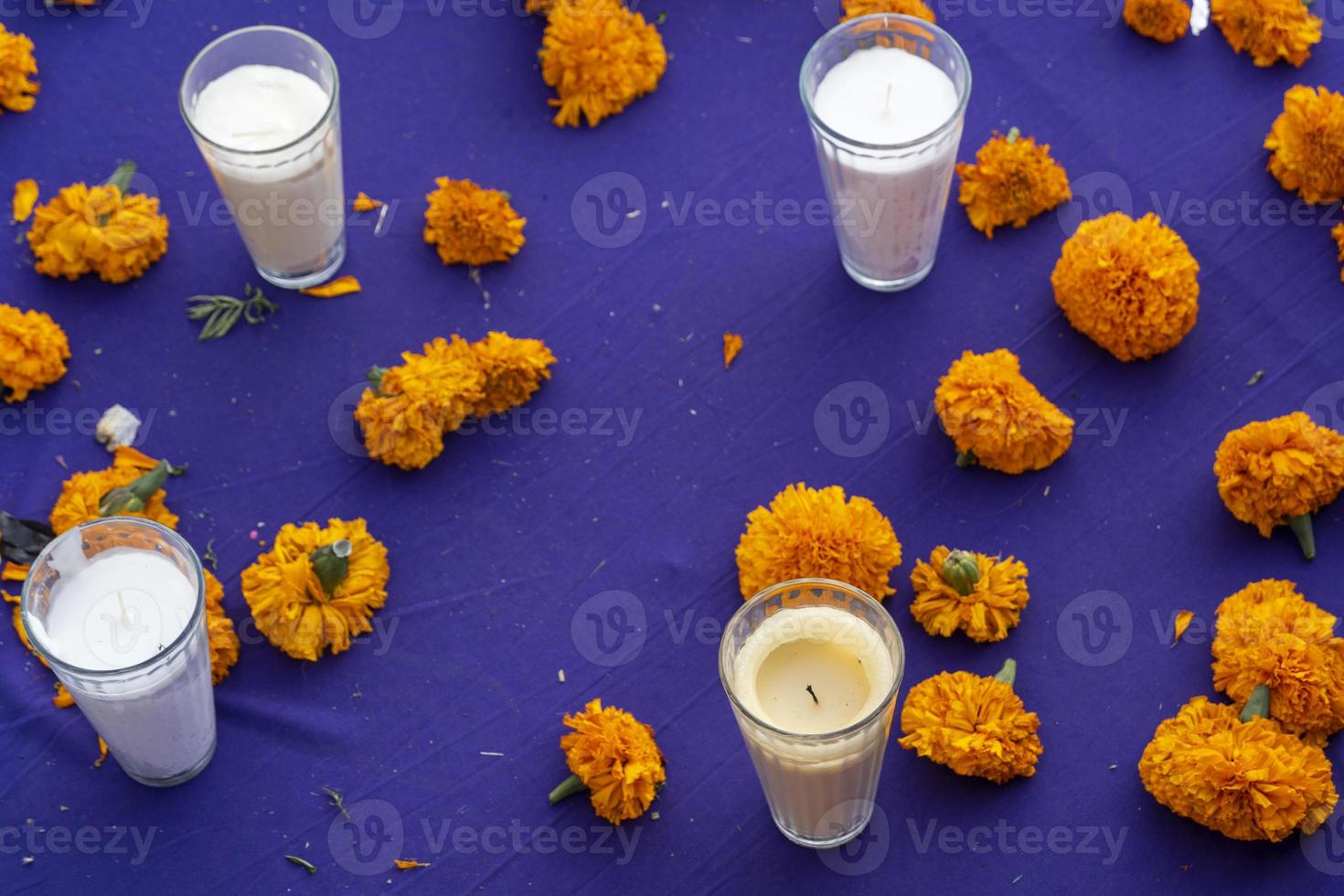 Candle and candlelight background with copy space candles in Day of the Dead altar fire photo