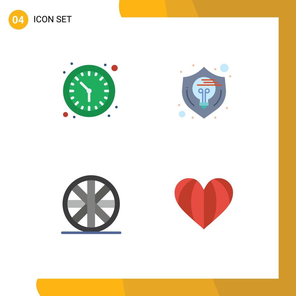 Group of 4 Modern Flat Icons Set for clock sports wall watch idea heart Editable Vector Design Elements