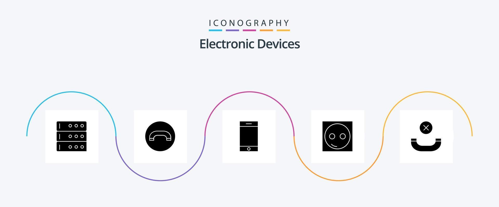 paquete de iconos de glifo 5 de dispositivos que incluye . auricular. teléfono inteligente llamada. equipo vector