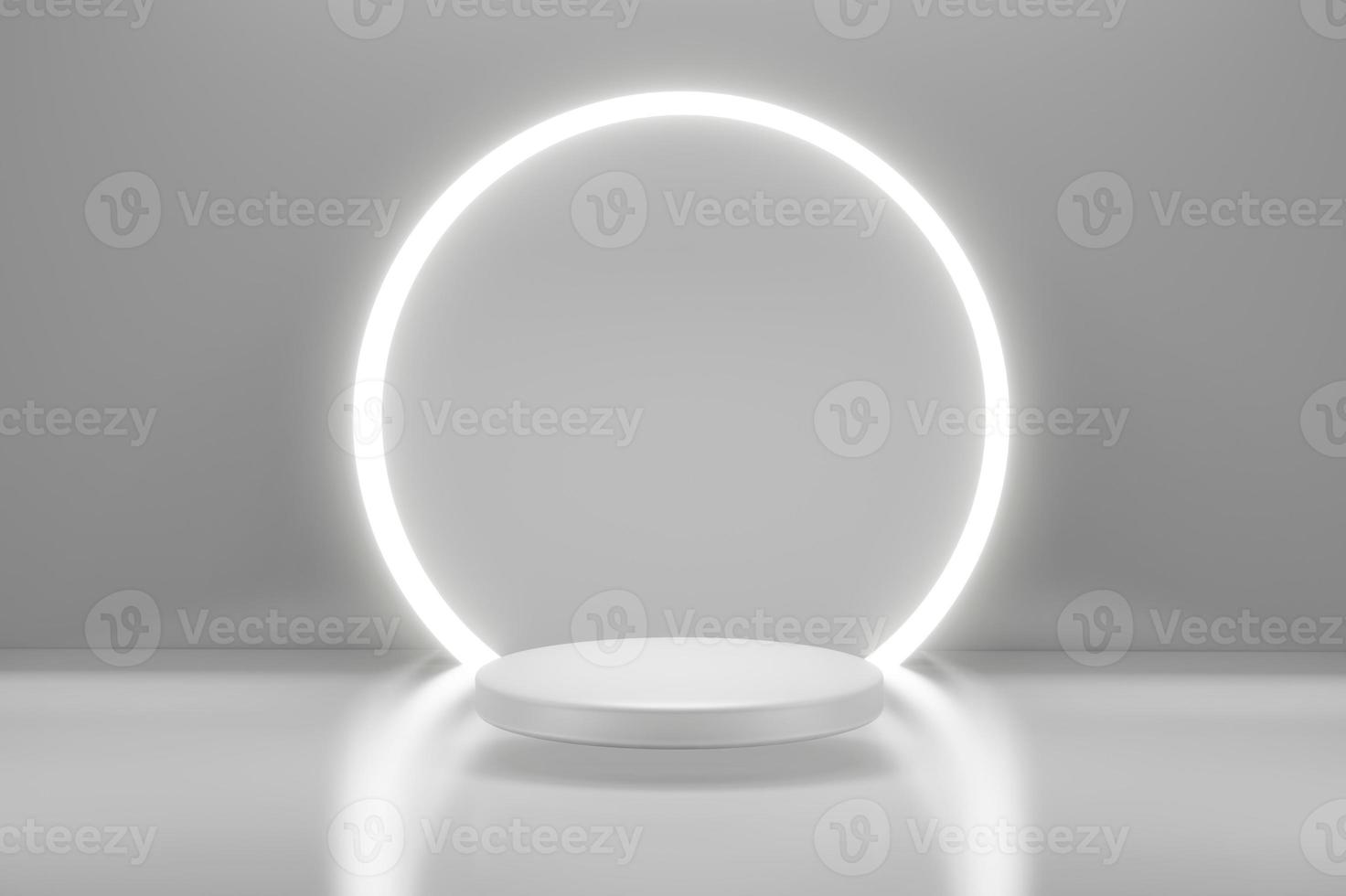 Abstract background in futuristic style and geometric white podium platform for products presentation. 3D Render illustration. photo