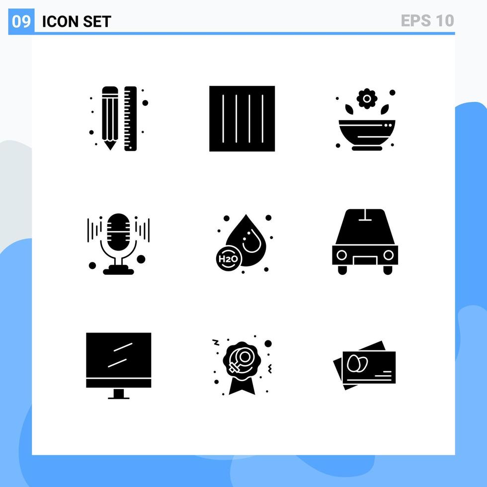 grupo de 9 signos y símbolos de glifos sólidos para elementos de diseño de vectores editables rx de micrófono seco de sonido ho