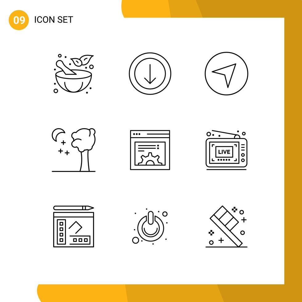 Group of 9 Outlines Signs and Symbols for show broadcast pointer web design Editable Vector Design Elements
