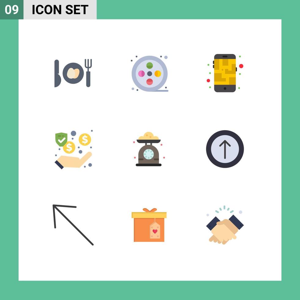 conjunto moderno de 9 colores planos y símbolos como elementos de diseño vectorial editables de dinero en efectivo móvil para hornear en la cocina vector
