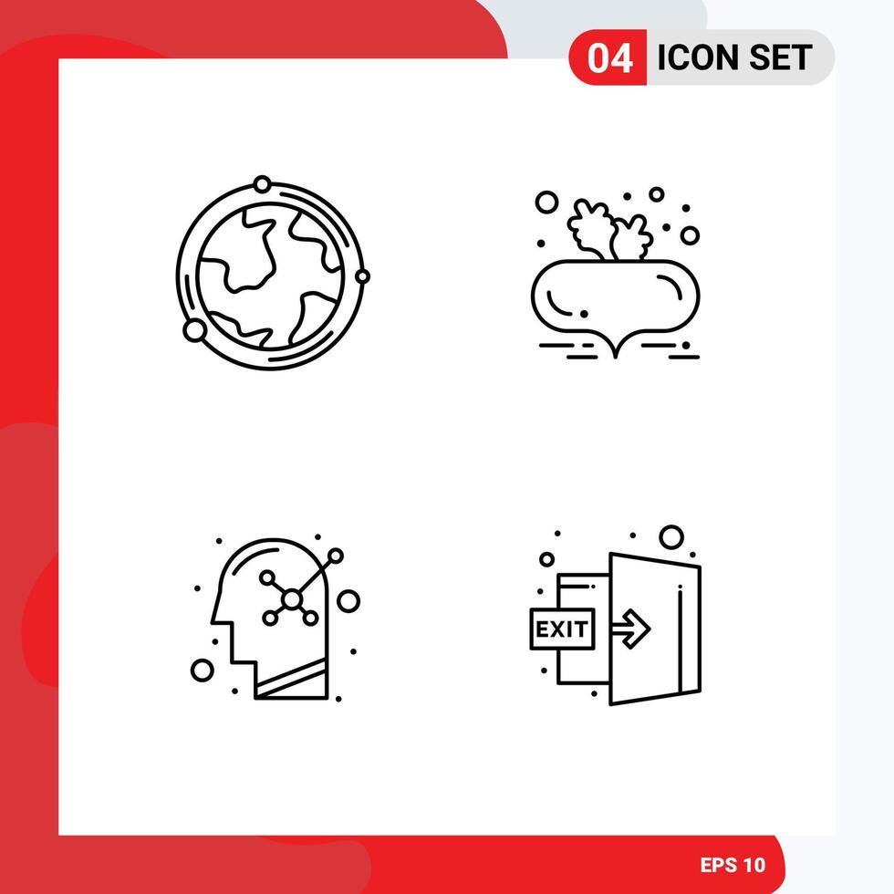 4 Creative Icons Modern Signs and Symbols of earth optimistic geography beetroot psychology Editable Vector Design Elements