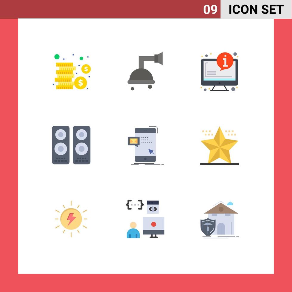 Pictogram Set of 9 Simple Flat Colors of mail dialog info bulk movie Editable Vector Design Elements
