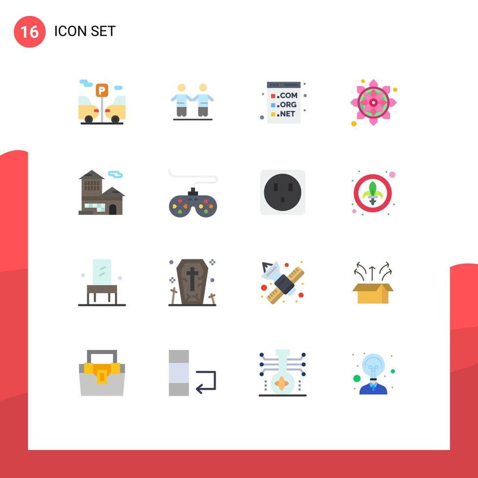 Pictogram Set of 16 Simple Flat Colors of bank account rangoli code pattern flower Editable Pack of Creative Vector Design Elements