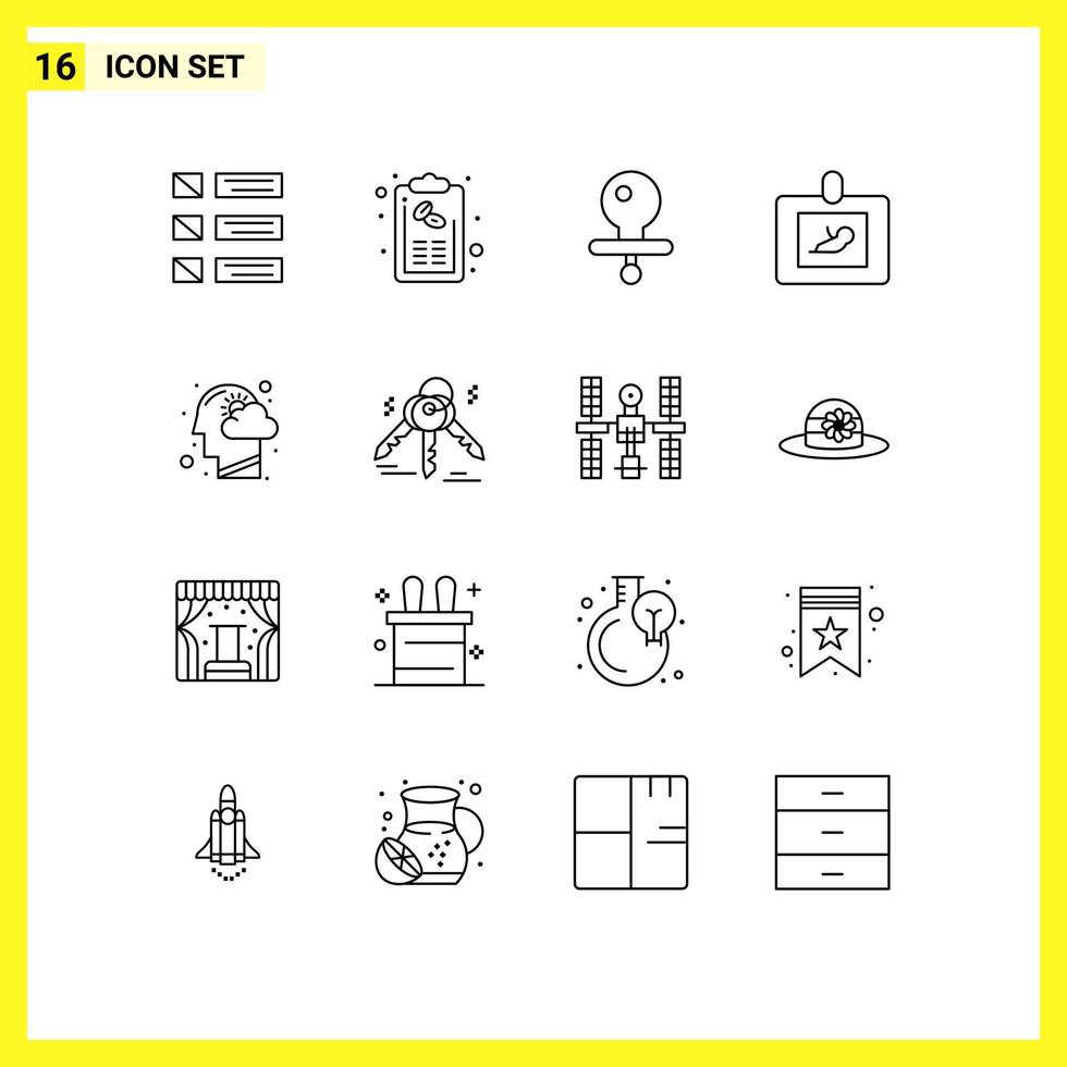 Pack of 16 creative Outlines of cloud medicine list diagnostics nipple Editable Vector Design Elements