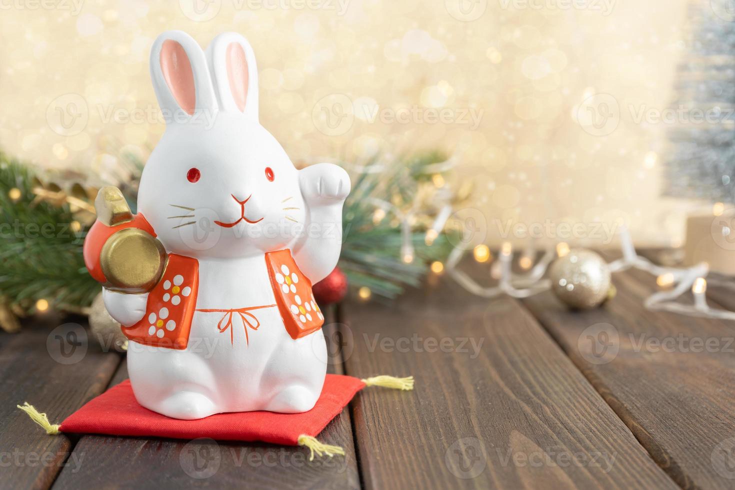 Symbol of the New Year of the rabbit. New Year greeting card of 2023. photo