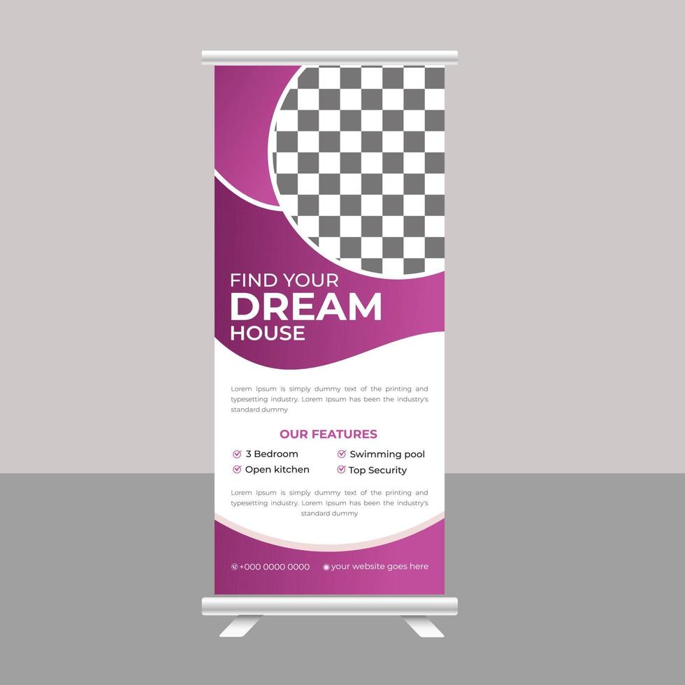 Luxury Dream House Sale Roll Up Banner Brochure Stand Template for Real Estate Agency vector
