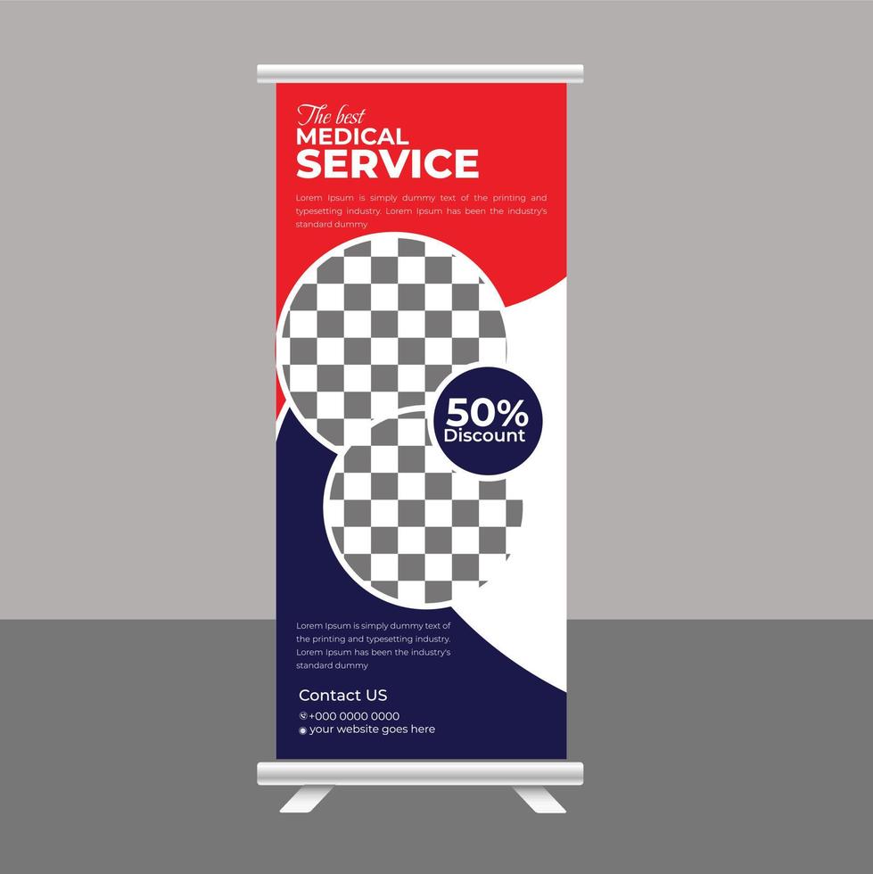 Medical roll up cover design template post Healthcare Banner Stand vector