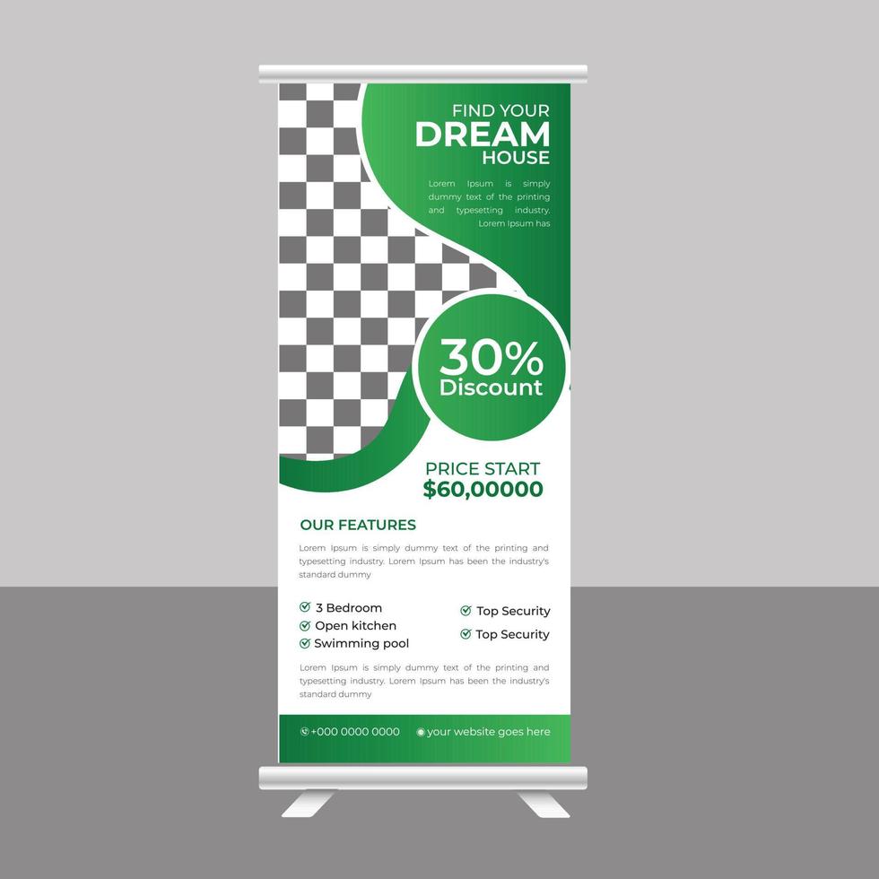 Home Sale roll up banner stand for real estate agency vector