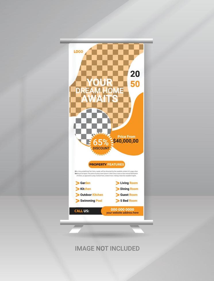 Home Sale Real Estate Roll up Banner standee template design vector