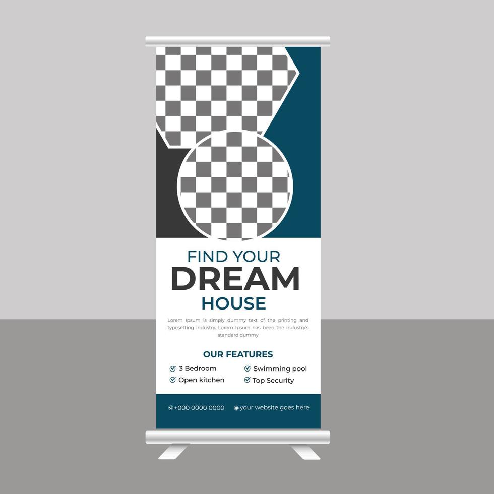 Home Sale roll up banner stand for real estate agency vector