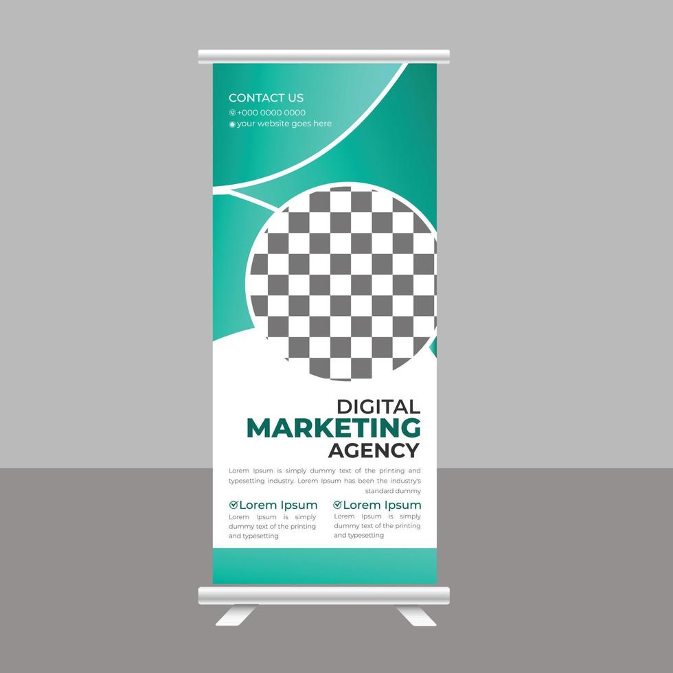 negocio moderno roll up banner standee plantilla para tienda y exposición. vector