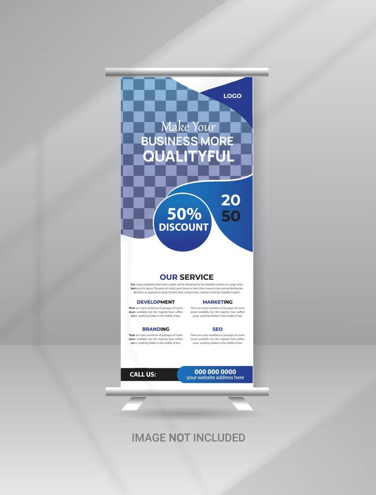 negocio moderno roll up banner standee plantilla para tienda y exposición. vector