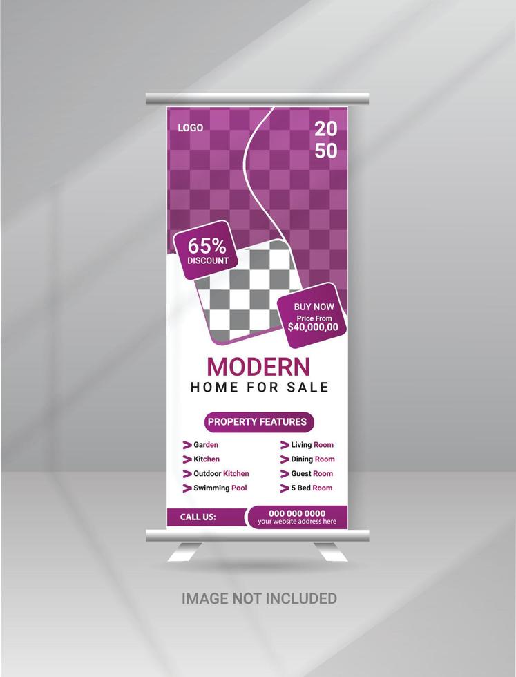 Home Sale Real Estate Roll up Banner standee template design vector