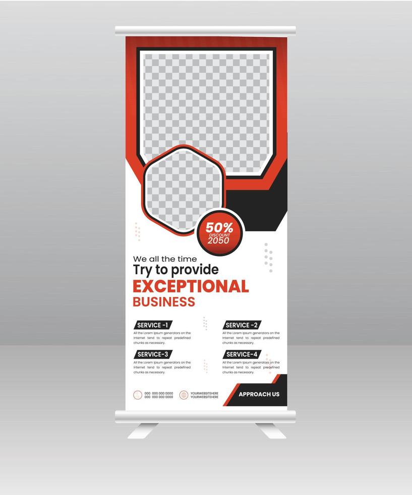 Modern Business Roll up banner standee template for shop and exhibition. vector