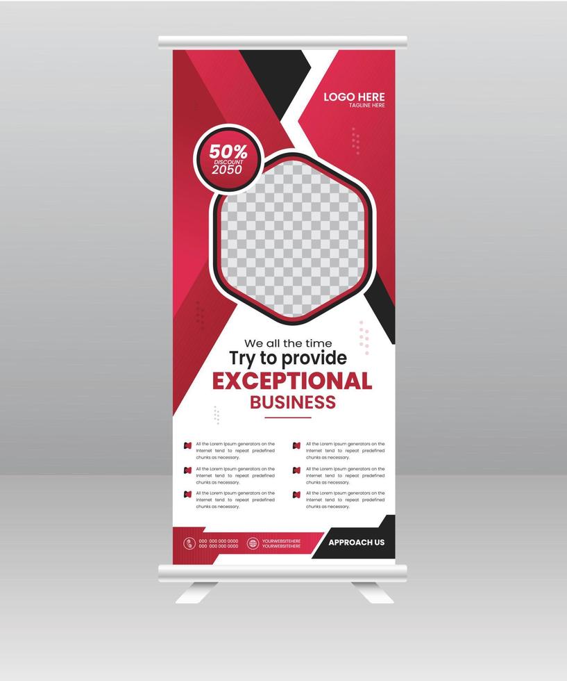 Modern Business Roll up banner standee template for shop and exhibition. vector