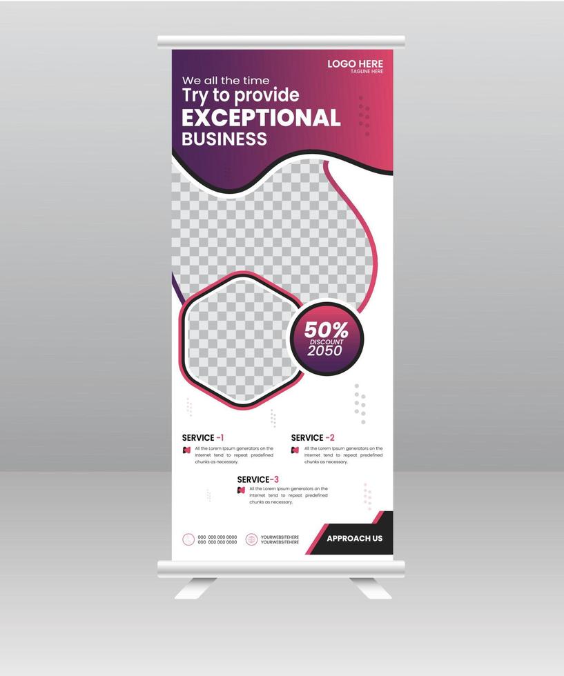 Modern Business Roll up banner standee template for shop and exhibition. vector