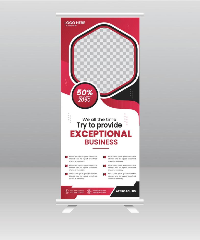 Modern Business Roll up banner standee template for shop and exhibition. vector