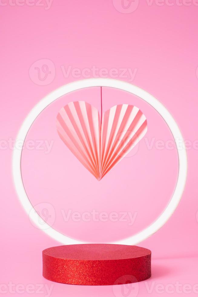 Mock up podium stage or pedestal and hearts symbol love. Decorations to Valentines day for your products photo