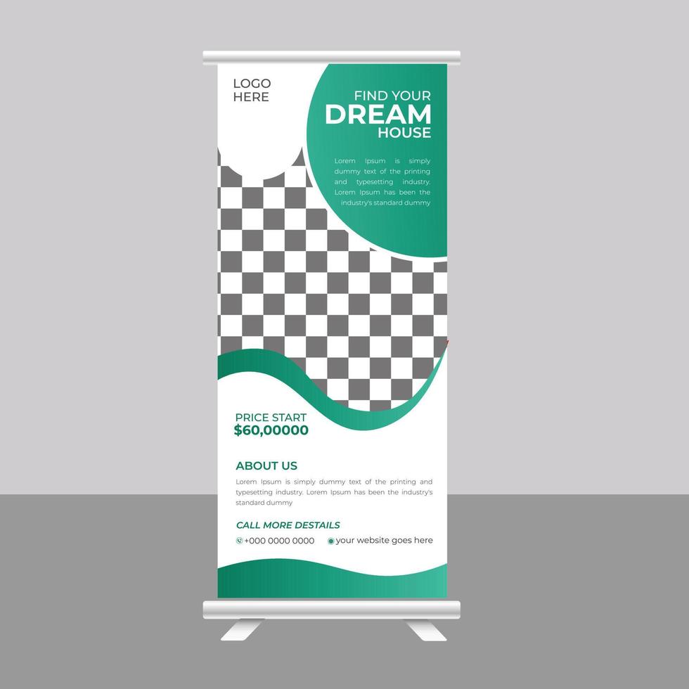 Home Sale roll up banner stand for real estate agency vector