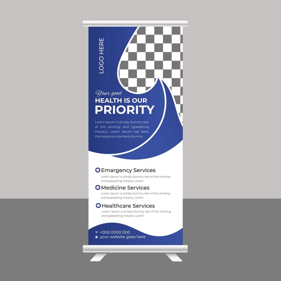 Medical roll up cover design template post Healthcare Banner Stand vector