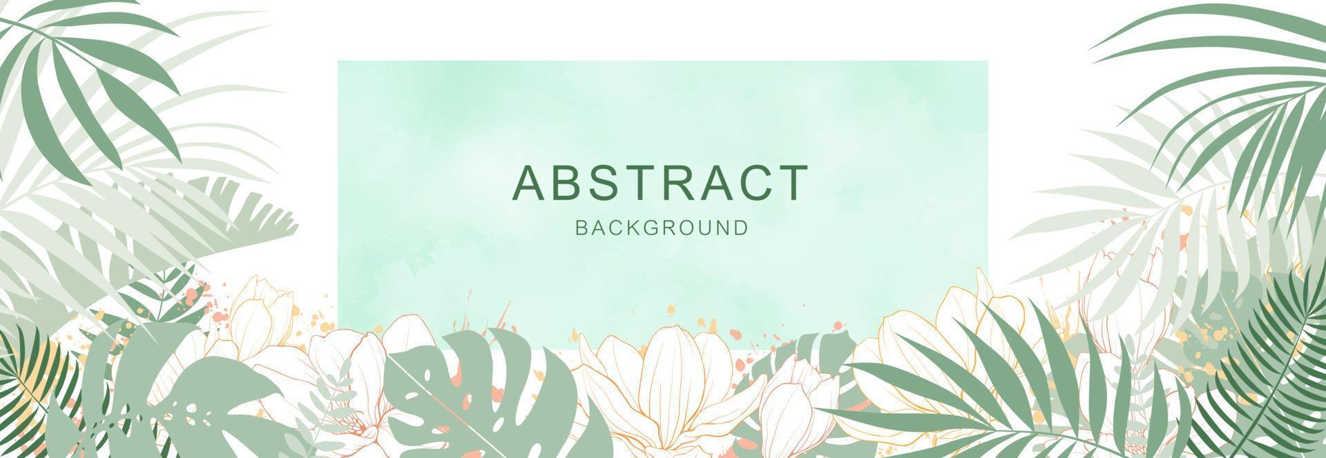 Abstract art nature background vector. Modern shape line art wallpaper. Boho foliage botanical tropical leaves, wall art, social media post and story background. vector