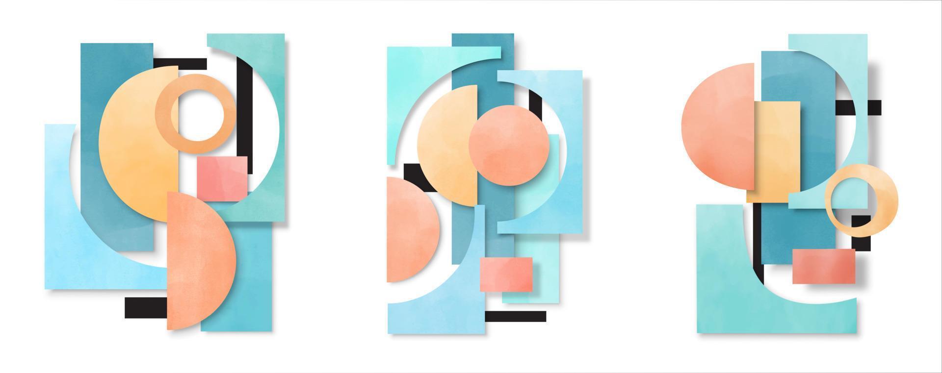 Set of abstract geometric art. Design for wallpaper, background, wall decor, cover, print, card, branding. Vector illustration.