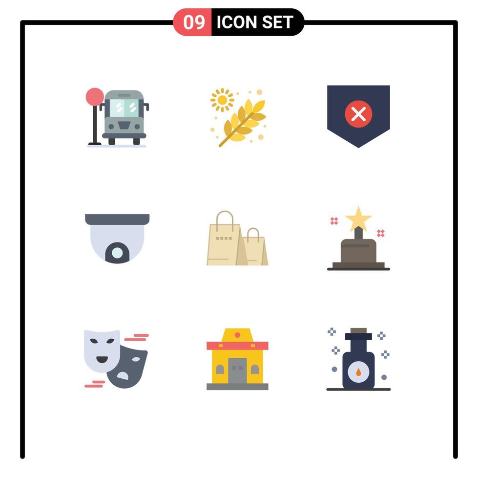 Universal Icon Symbols Group of 9 Modern Flat Colors of shop handbag security bag project Editable Vector Design Elements