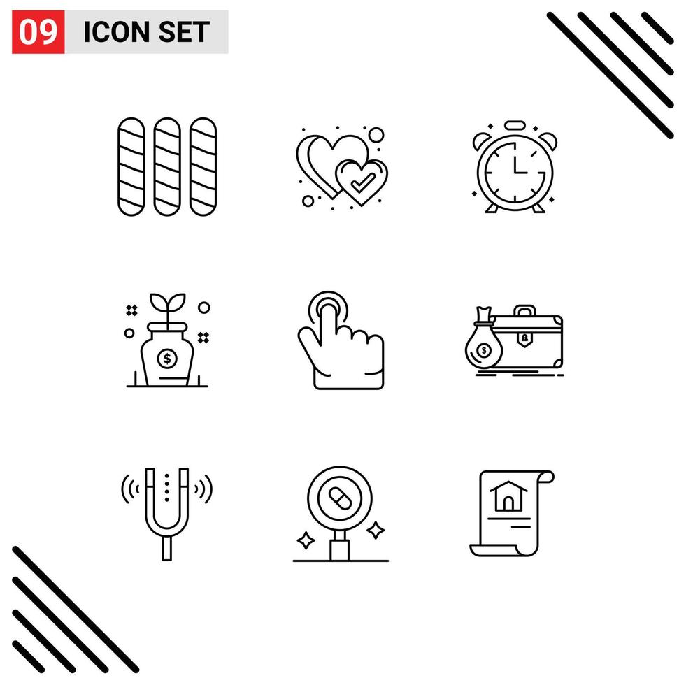 9 signos de contorno universal símbolos de educación de dedos de maletín haga clic en elementos de diseño vectorial editables de inversión vector