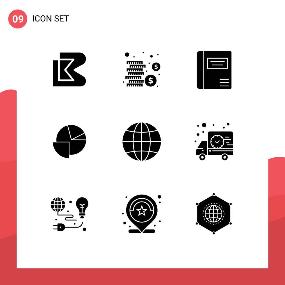 Universal Icon Symbols Group of 9 Modern Solid Glyphs of web earth education graph chart Editable Vector Design Elements