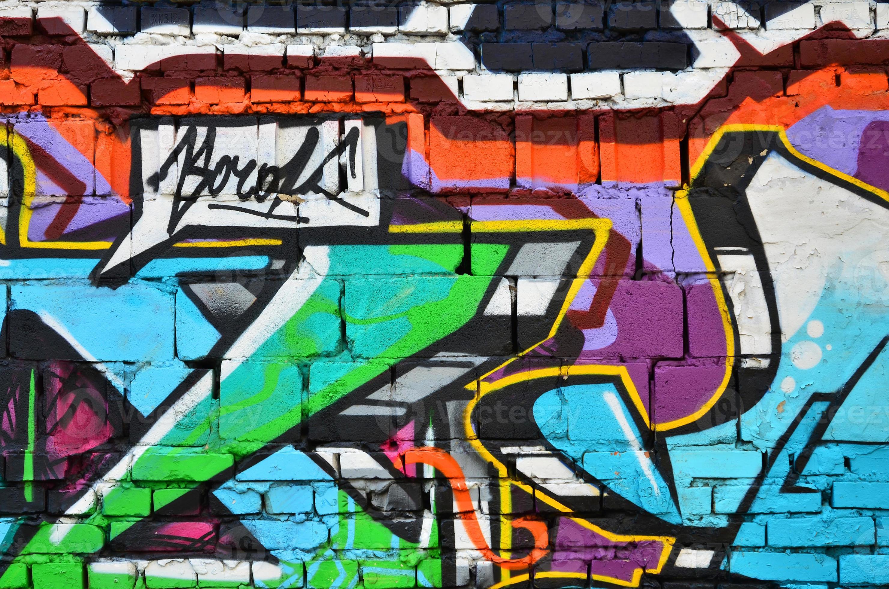 Detailed image of color graffiti drawing. Background street art picture. Part of the colorful