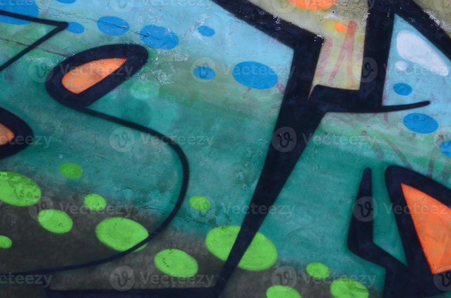 Fragment of colored street art graffiti paintings with contours and