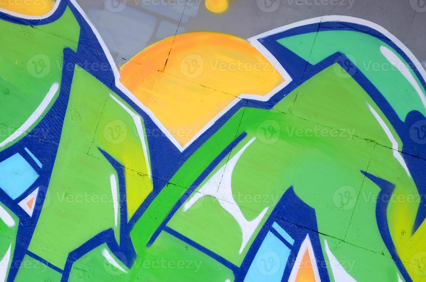 Fragment of colored street art graffiti paintings with contours and shading close up photo