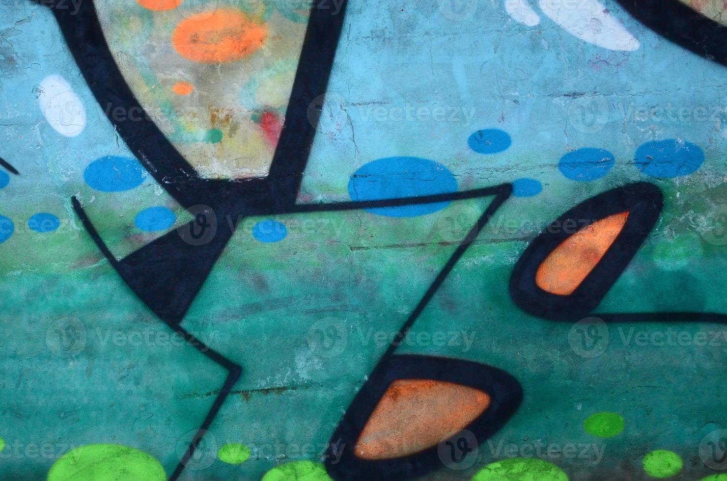 Fragment of colored street art graffiti paintings with contours and shading close up photo