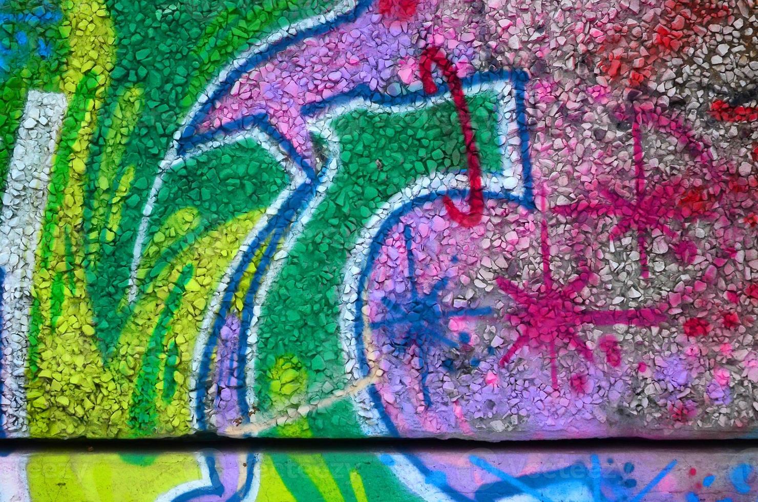 Fragment of colored street art graffiti paintings with contours and shading close up photo