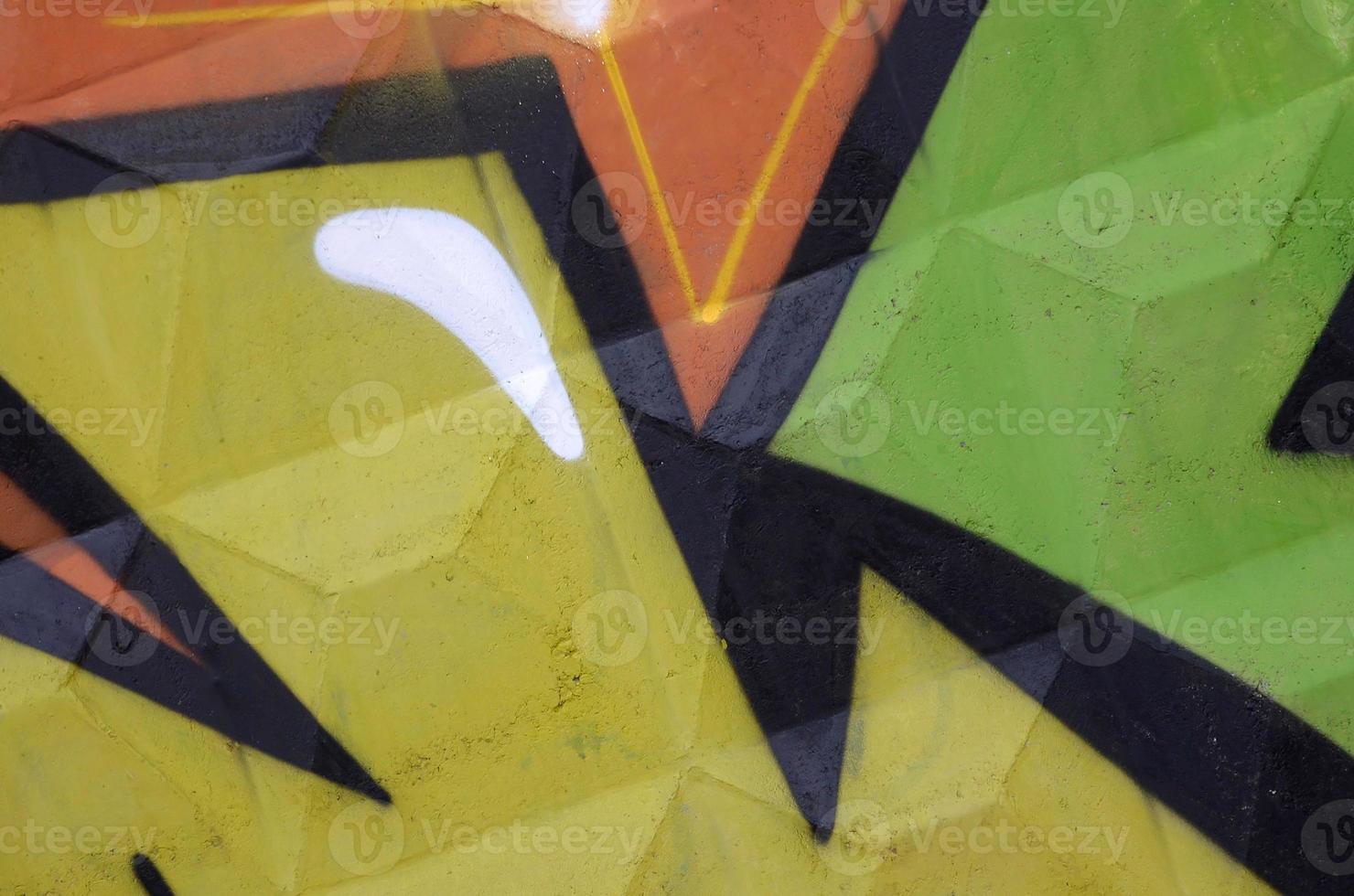 Fragment of colored street art graffiti paintings with contours and shading close up photo