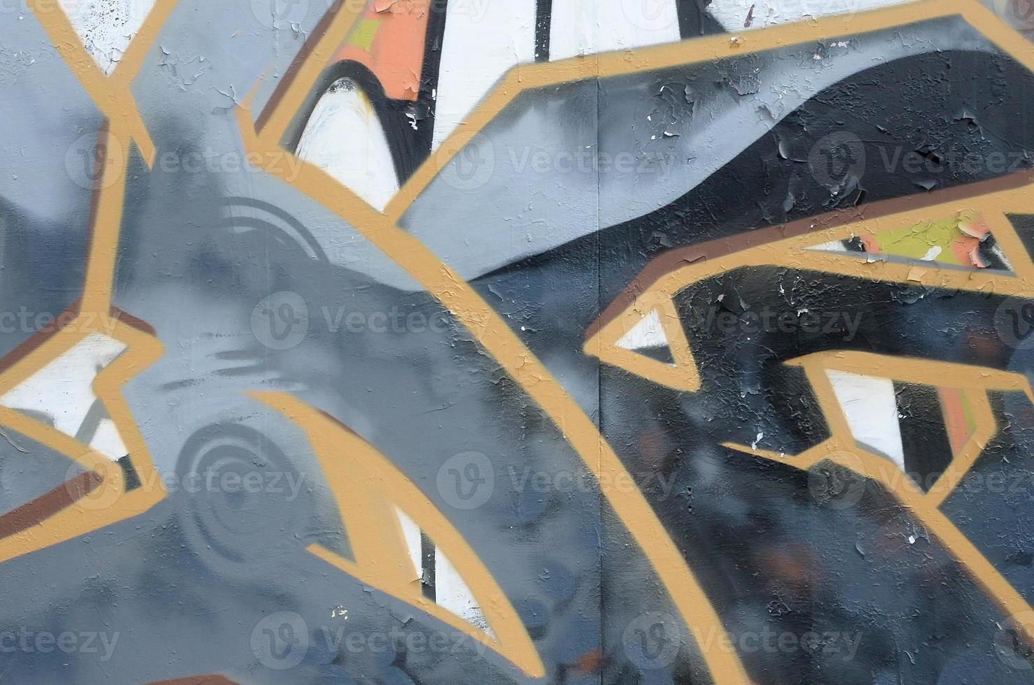 Fragment of colored street art graffiti paintings with contours and shading close up photo