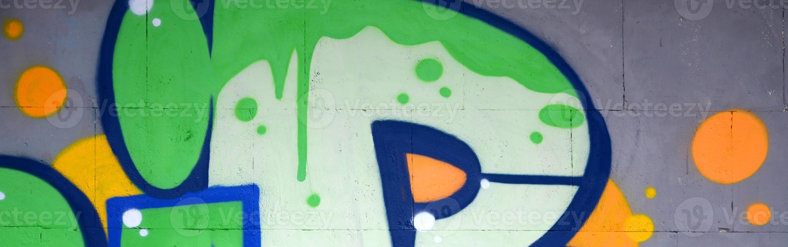 Fragment of colored street art graffiti paintings with contours and shading close up photo