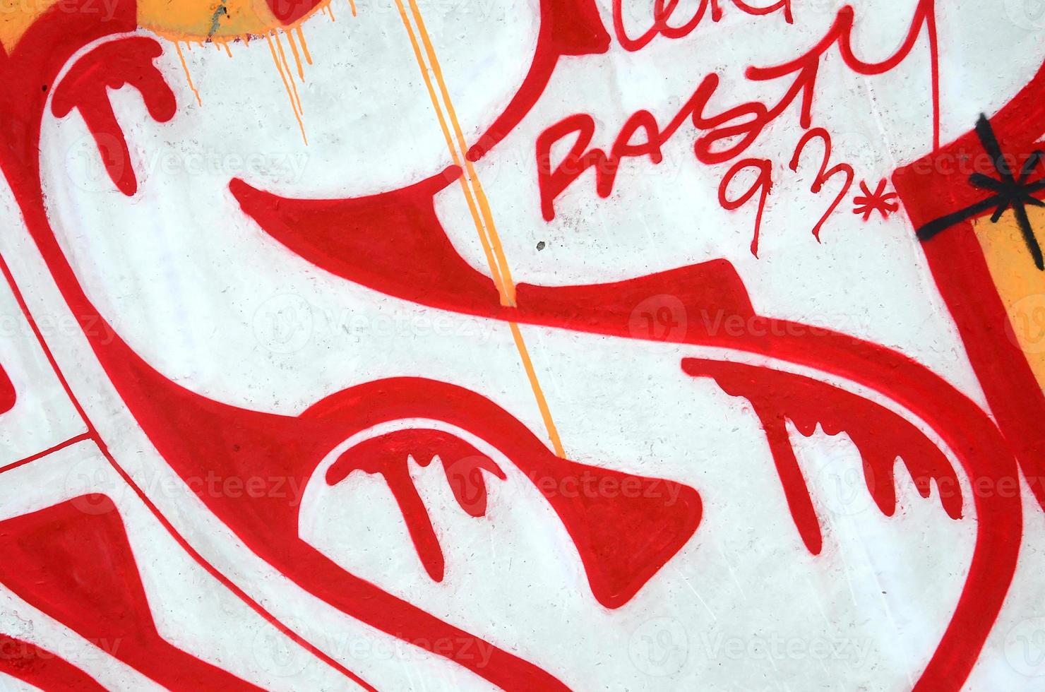 Fragment of colored street art graffiti paintings with contours and shading close up photo
