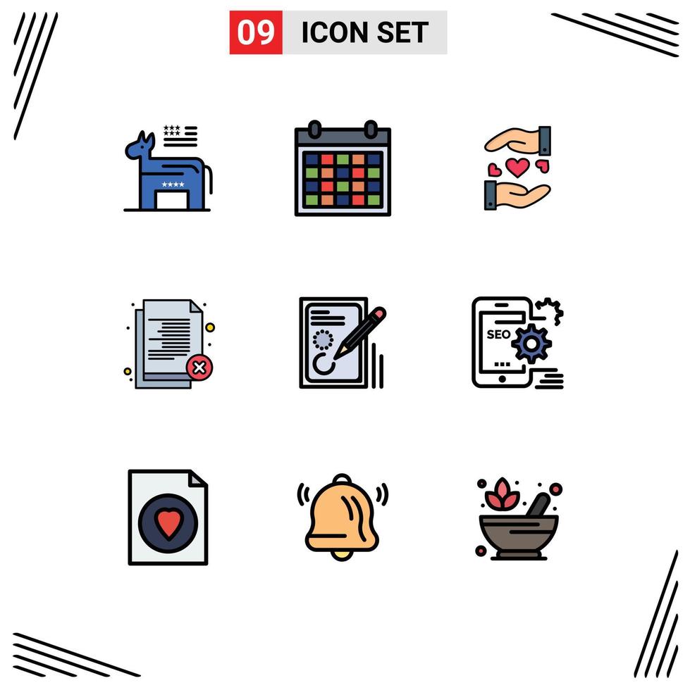 Set of 9 Modern UI Icons Symbols Signs for reject office date employee wedding Editable Vector Design Elements