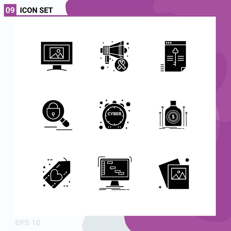 9 User Interface Solid Glyph Pack of modern Signs and Symbols of limited internet secure lock search Editable Vector Design Elements