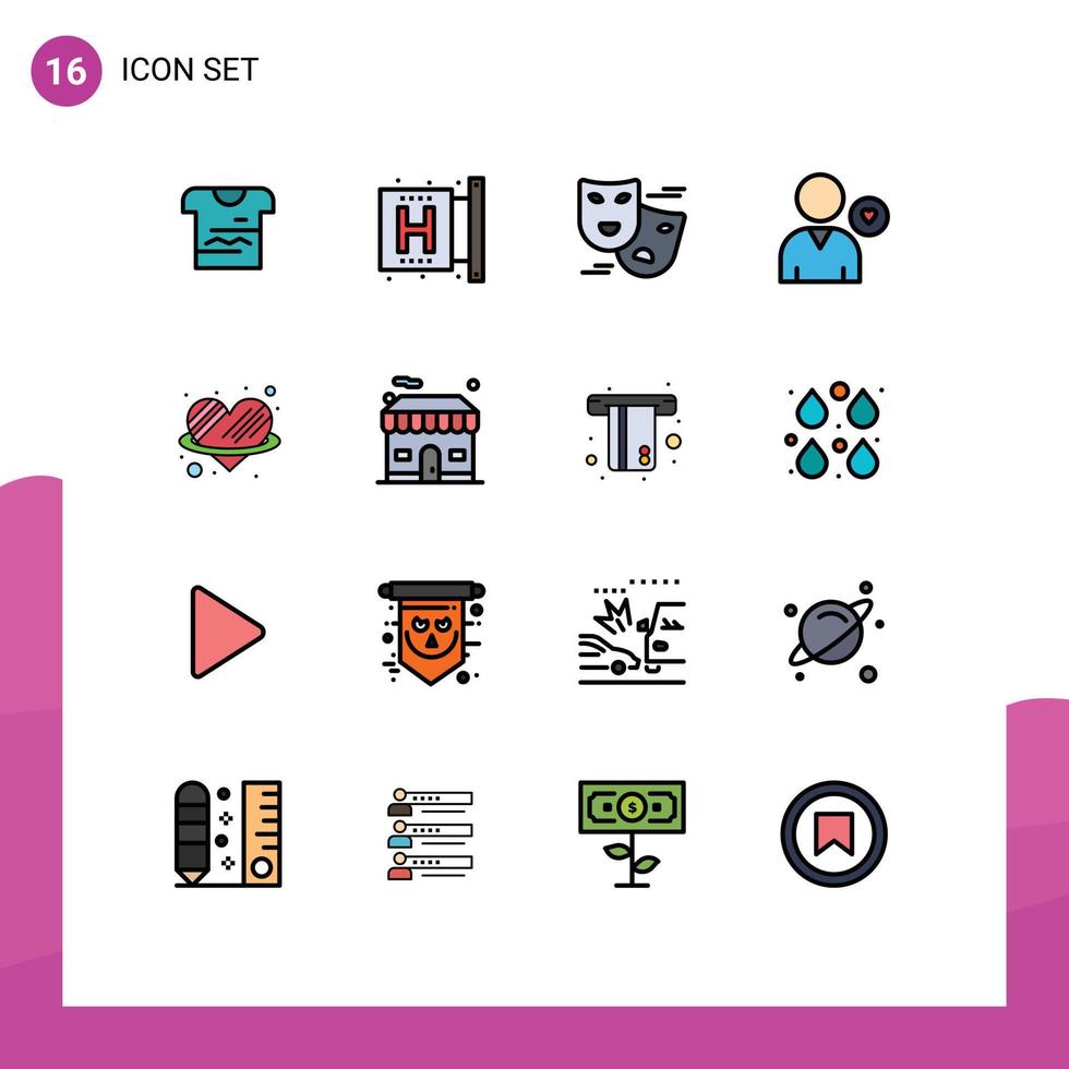 Universal Icon Symbols Group of 16 Modern Flat Color Filled Lines of love human health heart masks Editable Creative Vector Design Elements