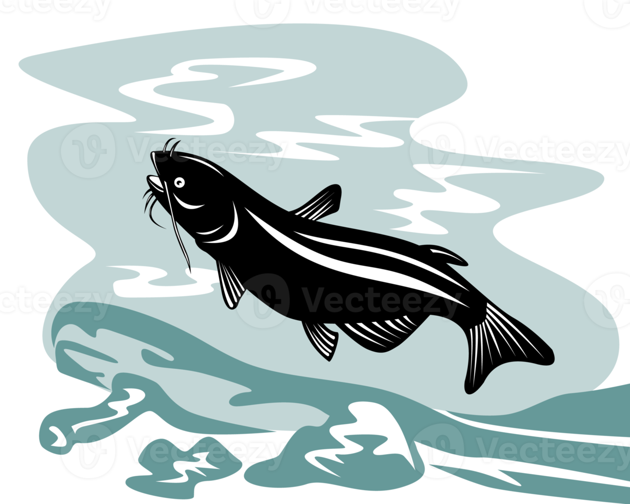 Catfish Jumping Isolated Retro png