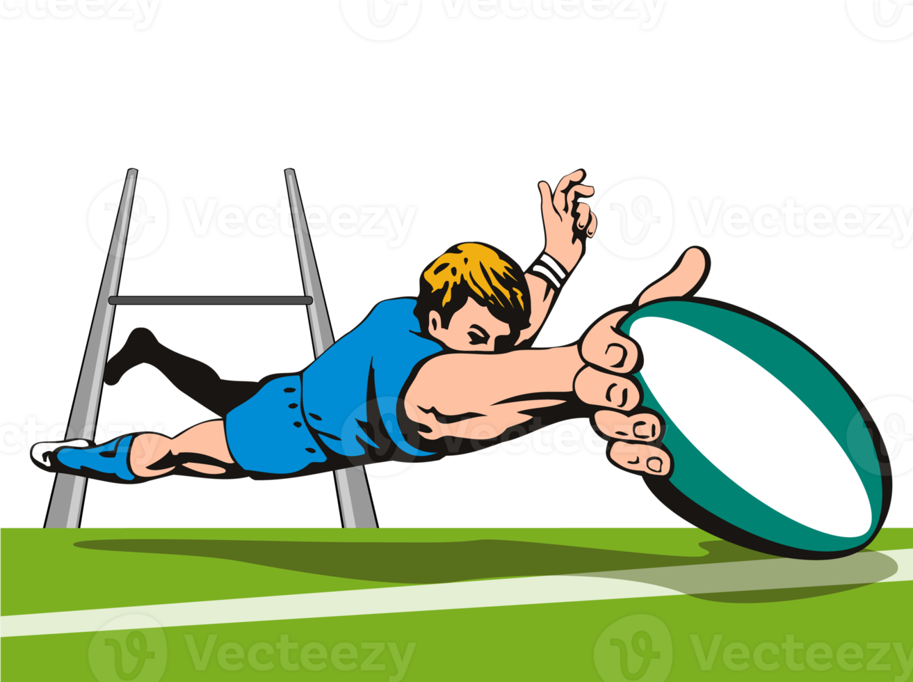 Rugby Player Scoring Try Drawing png